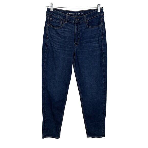 American Eagle Women 12 X-LONG Blue Medium Wash Denim High Rise Stretch Mom Jean - Picture 3 of 13